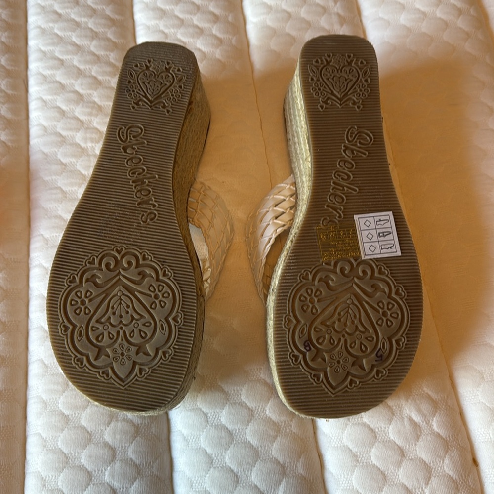 Skechers sz 9 Wedged 2” White Braided Sandals Burlap Heel NWOT - Picture 4 of 6